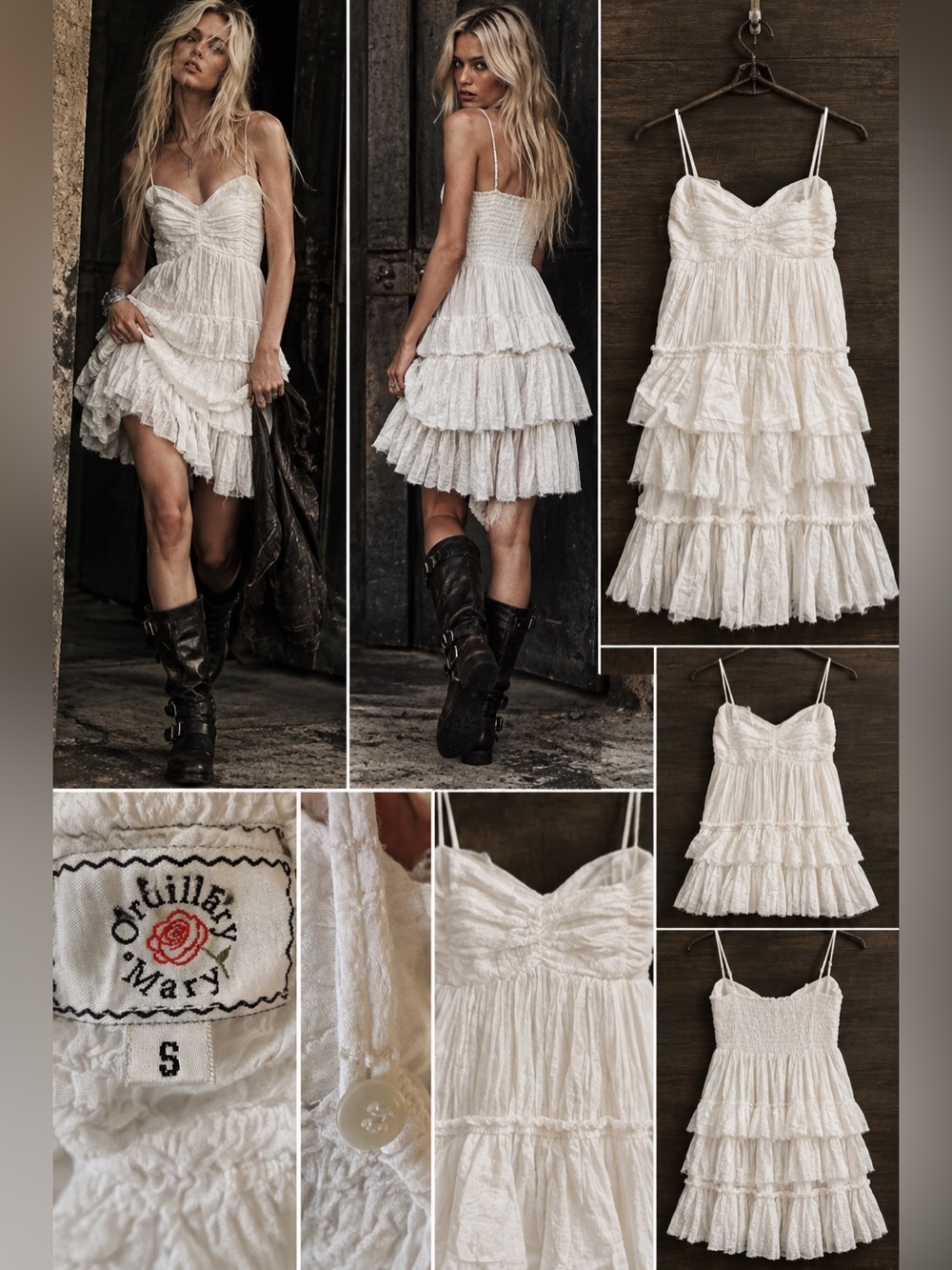 Odille Mary Anthropologie White Cotton Tiered Ruffle Sundress Size Small